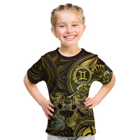 Personalised Polynesia Zodiac Gemini Kid T Shirt Galaxy Polynesian Pattern Chest Tattoo Style LT14 Yellow - Polynesian Pride