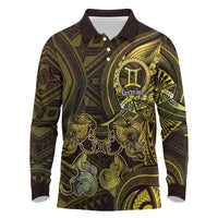 Personalised Polynesia Zodiac Gemini Long Sleeve Polo Shirt Galaxy Polynesian Pattern Chest Tattoo Style LT14 Yellow - Polynesian Pride
