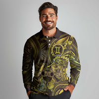 Personalised Polynesia Zodiac Gemini Long Sleeve Polo Shirt Galaxy Polynesian Pattern Chest Tattoo Style LT14 - Polynesian Pride