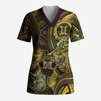 Personalised Polynesia Zodiac Gemini Scrub Top Galaxy Polynesian Pattern Chest Tattoo Style LT14 Adult Yellow - Polynesian Pride