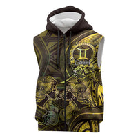Personalised Polynesia Zodiac Gemini Sleeveless Zip Hoodie Galaxy Polynesian Pattern Chest Tattoo Style LT14 Yellow - Polynesian Pride