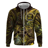 Personalised Polynesia Zodiac Gemini Zip Hoodie Galaxy Polynesian Pattern Chest Tattoo Style LT14 Zip Hoodie Yellow - Polynesian Pride