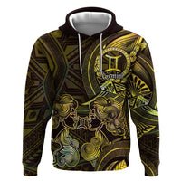 Personalised Polynesia Zodiac Gemini Zip Hoodie Galaxy Polynesian Pattern Chest Tattoo Style LT14 Pullover Hoodie Yellow - Polynesian Pride