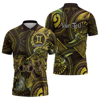 Personalised Polynesia Zodiac Gemini Zipper Polo Shirt Galaxy Polynesian Pattern Chest Tattoo Style LT14 - Polynesian Pride