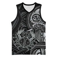 Personalised Polynesia Zodiac Cancer Basketball Jersey Galaxy Polynesian Pattern Chest Tattoo Style LT14 Unisex Black - Polynesian Pride