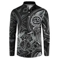 Personalised Polynesia Zodiac Cancer Button Sweatshirt Galaxy Polynesian Pattern Chest Tattoo Style LT14 Black - Polynesian Pride