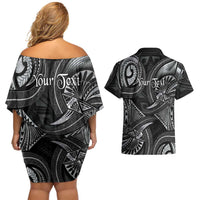 Personalised Polynesia Zodiac Cancer Couples Matching Off Shoulder Short Dress and Hawaiian Shirt Galaxy Polynesian Pattern Chest Tattoo Style LT14 - Polynesian Pride