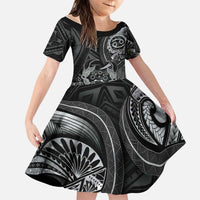 Personalised Polynesia Zodiac Cancer Family Matching Long Sleeve Bodycon Dress and Hawaiian Shirt Galaxy Polynesian Pattern Chest Tattoo Style