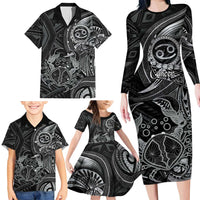 Personalised Polynesia Zodiac Cancer Family Matching Long Sleeve Bodycon Dress and Hawaiian Shirt Galaxy Polynesian Pattern Chest Tattoo Style