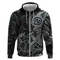 Personalised Polynesia Zodiac Cancer Hoodie Galaxy Polynesian Pattern Chest Tattoo Style LT14 Zip Hoodie Black - Polynesian Pride