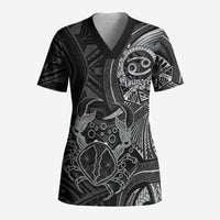 Personalised Polynesia Zodiac Cancer Scrub Top Galaxy Polynesian Pattern Chest Tattoo Style LT14 Adult Black - Polynesian Pride