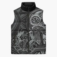 Personalised Polynesia Zodiac Cancer Sleeveless Puffer Jacket Galaxy Polynesian Pattern Chest Tattoo Style LT14 Unisex Black - Polynesian Pride