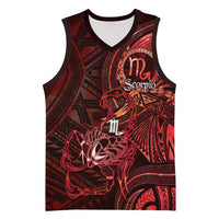Personalised Polynesia Zodiac Scorpio Basketball Jersey Galaxy Polynesian Pattern Chest Tattoo Style LT14 Unisex Red - Polynesian Pride
