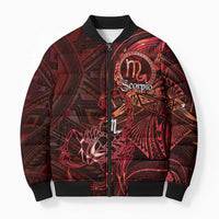 Personalised Polynesia Zodiac Scorpio Bomber Puffer Jacket Galaxy Polynesian Pattern Chest Tattoo Style LT14 Unisex Red - Polynesian Pride