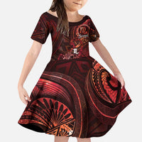 Personalised Polynesia Zodiac Scorpio Family Matching Mermaid Dress and Hawaiian Shirt Galaxy Polynesian Pattern Chest Tattoo Style LT14 Daughter's Dress Red - Polynesian Pride