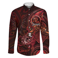 Personalised Polynesia Zodiac Scorpio Family Matching Mermaid Dress and Hawaiian Shirt Galaxy Polynesian Pattern Chest Tattoo Style LT14 Dad's Shirt - Long Sleeve Red - Polynesian Pride