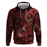 Personalised Polynesia Zodiac Scorpio Hoodie Galaxy Polynesian Pattern Chest Tattoo Style LT14 Pullover Hoodie Red - Polynesian Pride