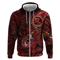 Personalised Polynesia Zodiac Scorpio Hoodie Galaxy Polynesian Pattern Chest Tattoo Style LT14 Zip Hoodie Red - Polynesian Pride