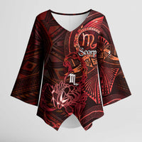Personalised Polynesia Zodiac Scorpio Kimono Sleeve Blouse Galaxy Polynesian Pattern Chest Tattoo Style LT14 Female Red - Polynesian Pride