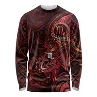 Personalised Polynesia Zodiac Scorpio Long Sleeve Shirt Galaxy Polynesian Pattern Chest Tattoo Style LT14 Unisex Red - Polynesian Pride
