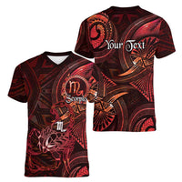Personalised Polynesia Zodiac Scorpio Women V-Neck T-Shirt Galaxy Polynesian Pattern Chest Tattoo Style LT14 - Polynesian Pride