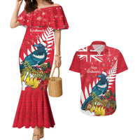 New Zealand Christmas In July Couples Matching Mermaid Dress and Hawaiian Shirt Tui Bird With Kowhai Meri Kirihimete LT14 Red - Polynesian Pride