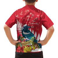 New Zealand Christmas In July Family Matching Off Shoulder Short Dress and Hawaiian Shirt Tui Bird With Kowhai Meri Kirihimete