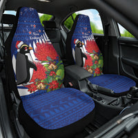 New Zealand Christmas In July Car Seat Cover Fiordland Penguin With Pohutukawa Flower