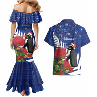 New Zealand Christmas In July Couples Matching Mermaid Dress and Hawaiian Shirt Fiordland Penguin With Pohutukawa Flower LT14 - Polynesian Pride
