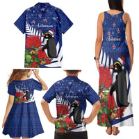 New Zealand Christmas In July Family Matching Tank Maxi Dress and Hawaiian Shirt Fiordland Penguin With Pohutukawa Flower