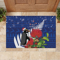 New Zealand Christmas In July Rubber Doormat Fiordland Penguin With Pohutukawa Flower