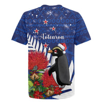 New Zealand Christmas In July Rugby Jersey Fiordland Penguin With Pohutukawa Flower
