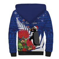 New Zealand Christmas In July Sherpa Hoodie Fiordland Penguin With Pohutukawa Flower