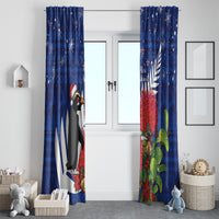 New Zealand Christmas In July Window Curtain Fiordland Penguin With Pohutukawa Flower