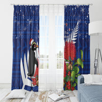 New Zealand Christmas In July Window Curtain Fiordland Penguin With Pohutukawa Flower