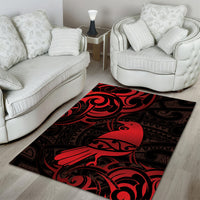 New Zealand Tui Bird Area Rug Aotearoa Maori Pattern - Red