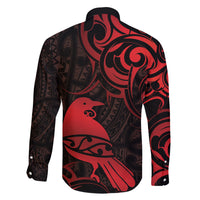 New Zealand Tui Bird Family Matching Long Sleeve Bodycon Dress and Hawaiian Shirt Aotearoa Maori Pattern - Red
