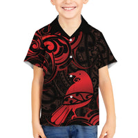 New Zealand Tui Bird Hawaiian Shirt Aotearoa Maori Pattern - Red LT14 - Polynesian Pride