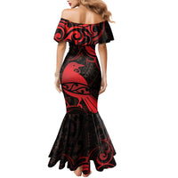 New Zealand Tui Bird Mermaid Dress Aotearoa Maori Pattern - Red LT14 - Polynesian Pride