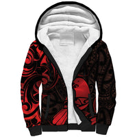 New Zealand Tui Bird Sherpa Hoodie Aotearoa Maori Pattern - Red LT14 Unisex Red - Polynesian Pride