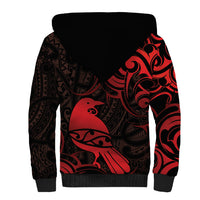 New Zealand Tui Bird Sherpa Hoodie Aotearoa Maori Pattern - Red LT14 - Polynesian Pride