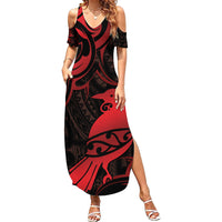 New Zealand Tui Bird Summer Maxi Dress Aotearoa Maori Pattern - Red LT14 Women Red - Polynesian Pride
