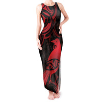 New Zealand Tui Bird Tank Maxi Dress Aotearoa Maori Pattern - Red LT14 Women Red - Polynesian Pride