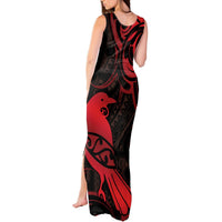 New Zealand Tui Bird Tank Maxi Dress Aotearoa Maori Pattern - Red LT14 - Polynesian Pride