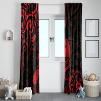 New Zealand Tui Bird Window Curtain Aotearoa Maori Pattern - Red