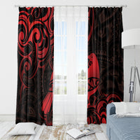 New Zealand Tui Bird Window Curtain Aotearoa Maori Pattern - Red