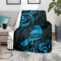 New Zealand Tui Bird Blanket Aotearoa Maori Pattern - Blue