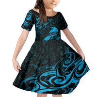 New Zealand Tui Bird Family Matching Mermaid Dress and Hawaiian Shirt Aotearoa Maori Pattern - Blue