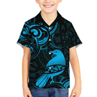 New Zealand Tui Bird Hawaiian Shirt Aotearoa Maori Pattern - Blue LT14 - Polynesian Pride