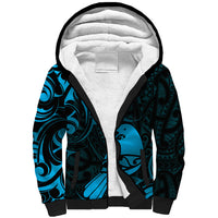 New Zealand Tui Bird Sherpa Hoodie Aotearoa Maori Pattern - Blue